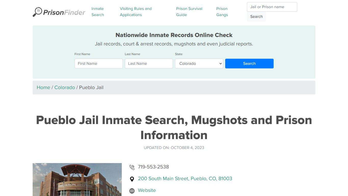 Pueblo Jail Inmate Search, Mugshots and Prison Information